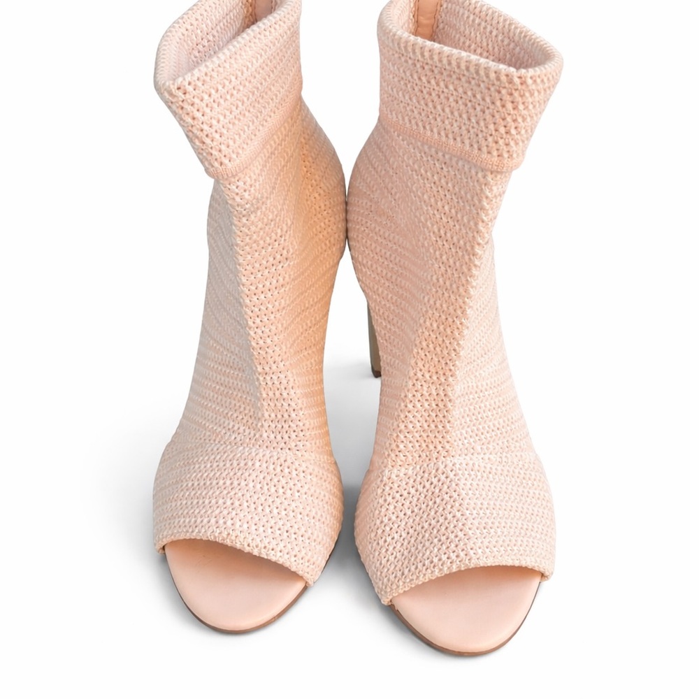 Avec Les Filles Blush Knit Peep Toe Sock Booties